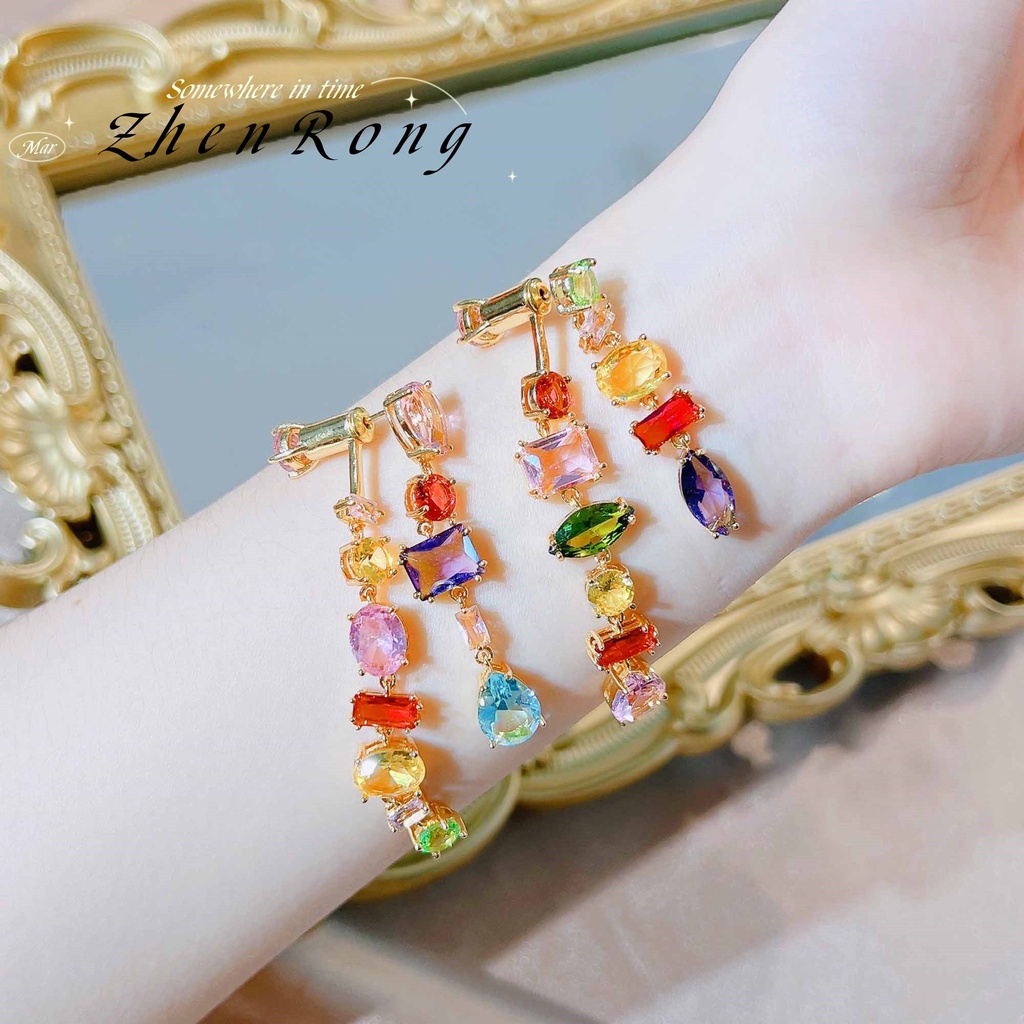 Goldkingdom Fashion Perhiasan Aksesoris Ready Stock Medieval Rainbow Kalung Istana Perancis Persegi Permen Kristal Gelang Kreatif Kembali Gantung Anting