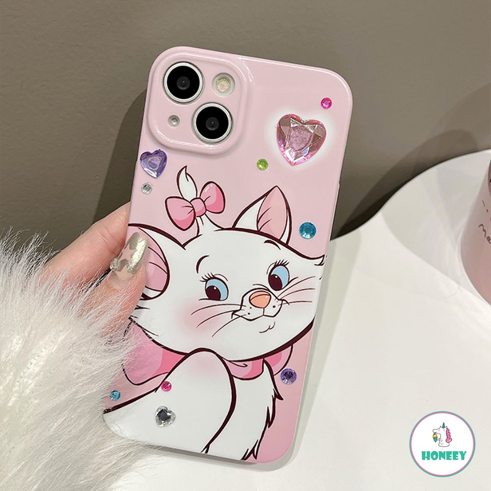 Casing Ponsel Kucing Maria Kartun Lucu Kompatibel Untuk iPhone XR X XS 11 12 13 14 Pro Max 7 8Plus Dengan Berlian Warna-Warni Shockproof Tipis Hard Shell