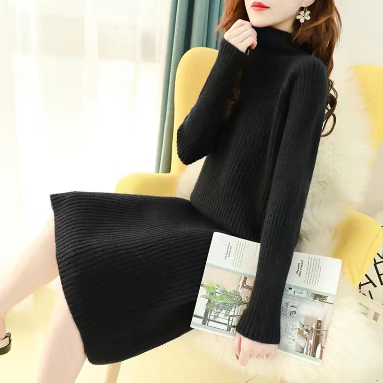 IMPORT MOMIJI WOMAN WINTER TURTLENECK DRESS KNITTED WOOL BLEND BAJU TERUSAN PANJANG RAJUT WANITA MUSIM DINGIN