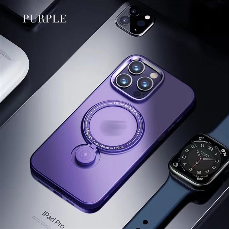 IPHONE Stand Casing Ponsel Hisap Magnetik Cocok Untuk Iphone11 12 13 14 Pro Max14 plus Casing Anti Jatuh Hard case Magsafe Wireless charging scrub Matte waterproof