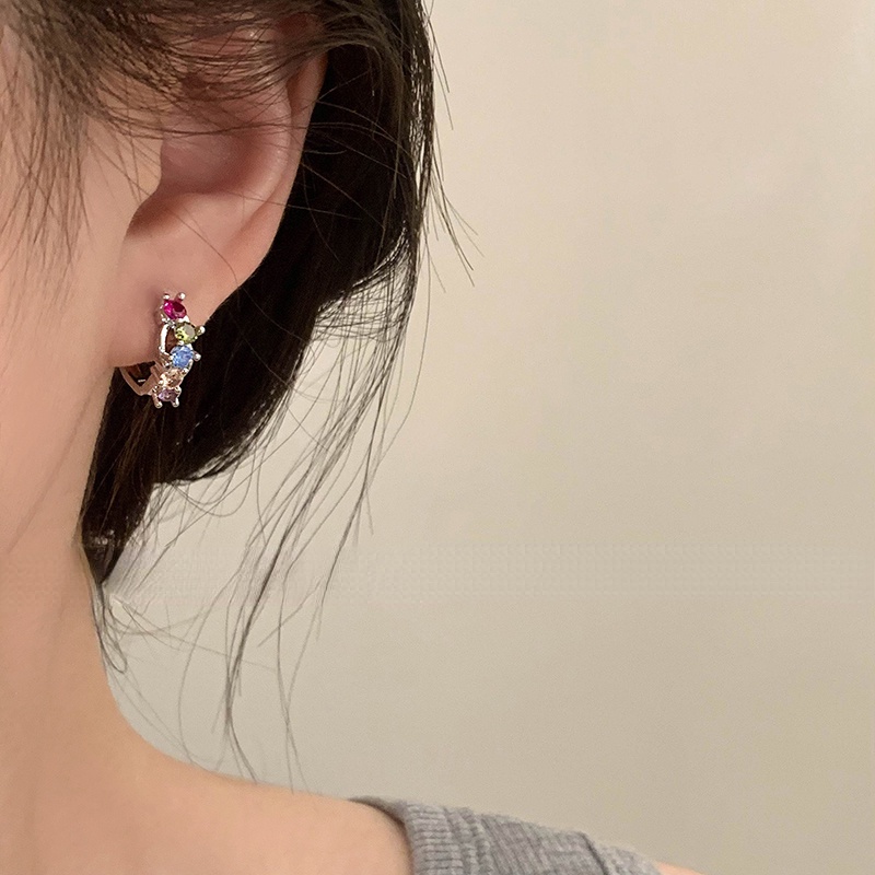 Korea Mewah Warna-Warni Zirkon S925 Sterling Silver Anting Telinga Gesper Telinga Studs Aksesori