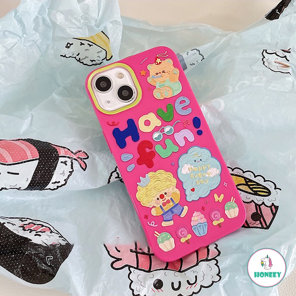 IPHONE Korea INS Kartun Graffiti Phone Case Untuk Iphone14 13 12 11 Pro Max XR Xs8 7 Plus Cute Rose Red Lembut TPU Penutup Belakang