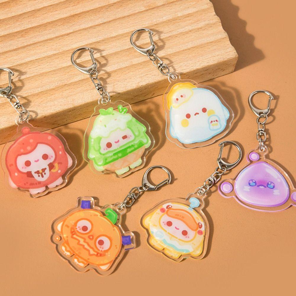 AUGUSTINA Egg Puff Party Keychain Koleksi Mini Tempat Kunci Mobil Perhiasan Handbag Charms Handbag Pendant Acrylic Car Keyring