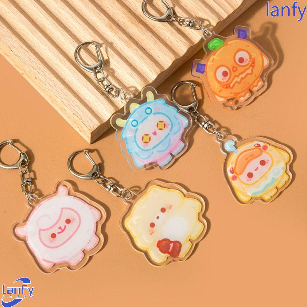 Lanfy Egg Puff Party Keychain Trinket Kartun Tempat Kunci Mobil Tokoh Anime Perhiasan Ornamen Acrylic Car Keyring