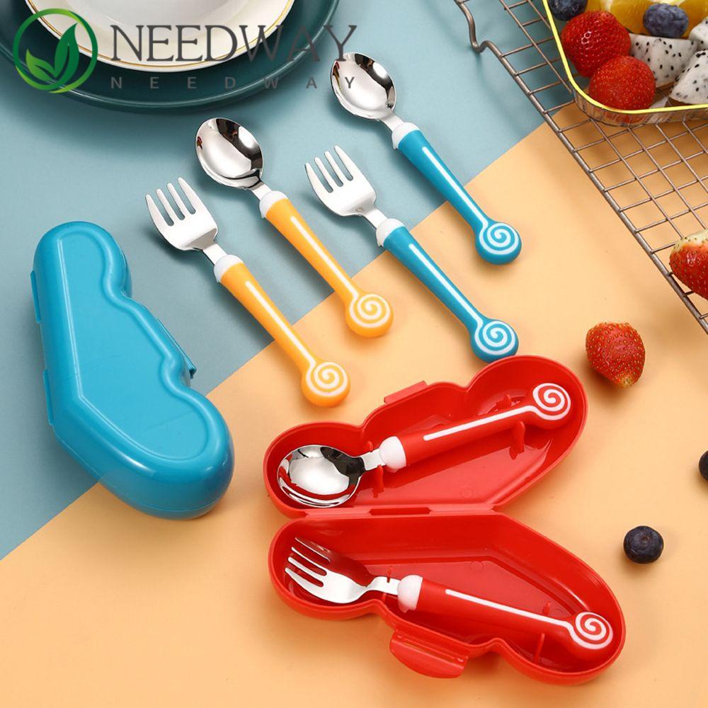 Needway   Peralatan Anak Peralatan Makan Lucu Portabel Stainless Steel Bayi Kartun Makan Sendok