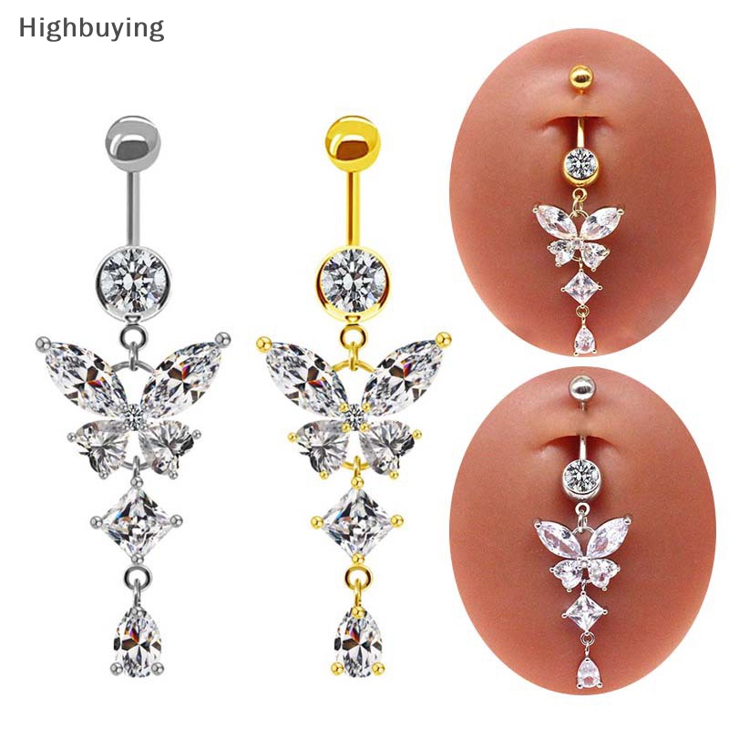 Hbid Butterfly Belly Button Ring Surgical Steel Navel Ring Menjuntai Perhiasan Pusar Pusar Pircing Ring Navel Ring Glory