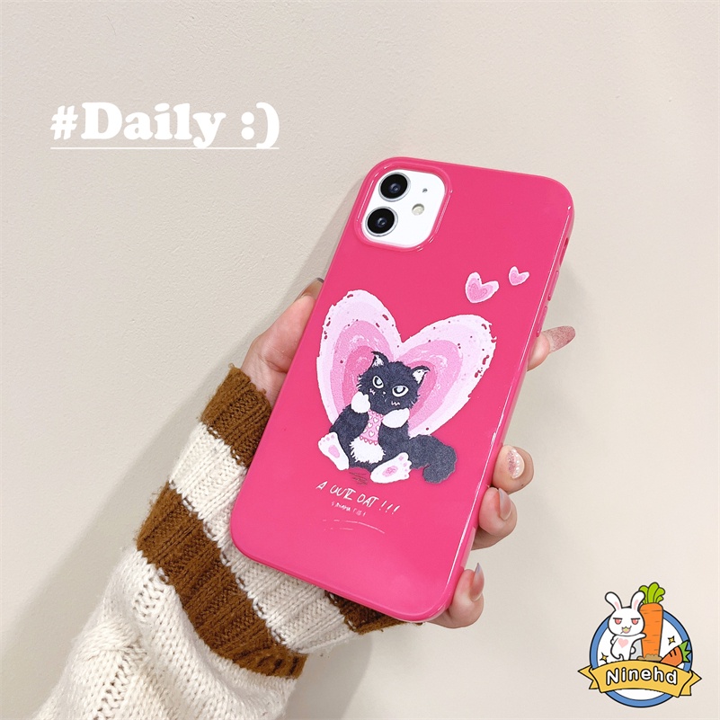 IPHONE Casing Kompatibel Untuk Iphone14 13 12 11 Pro Max X Xr Xs Max8 7 6 6s Plus SE 2020 Rose Red Heart Love Cute Cat Phone Case Shockproof Silikon Lembut Anti Gores Cover Pelindung