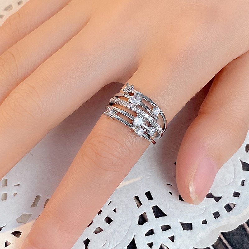 Cincin Jari Silang Multi-Layer Dengan Zirkonia Kubik Berkilau Cincin Kawin Baru Untuk Wanita Perhiasan Perempuan Fashion Modern