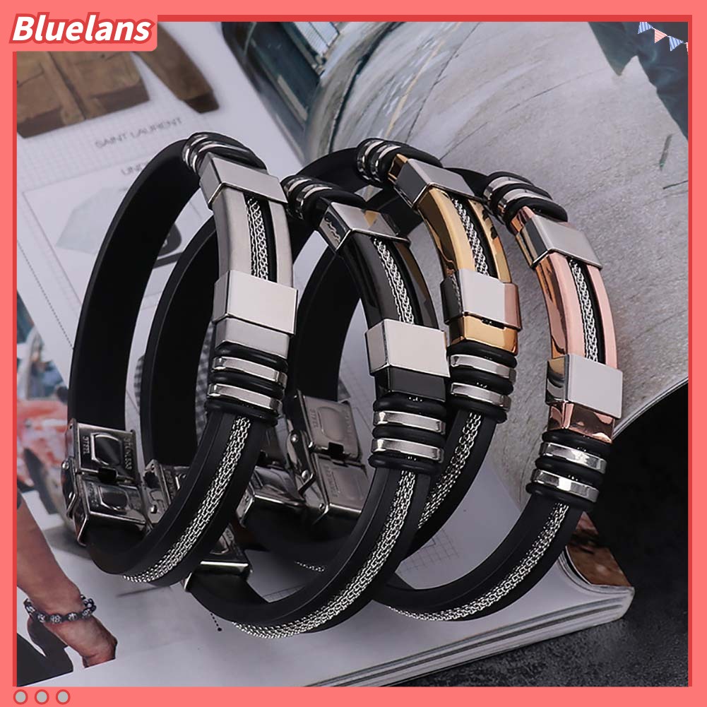 [BLS] Unik Pria Titanium Steel Rantai Tangan Handmade Gelang Bangle Club Perhiasan Hadiah