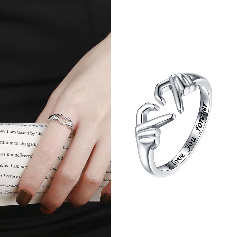 Romantis Tangan Dari Jantung Cincin Geometris Palm Cinta Gerakan Pasangan Fashion Rings Grosir Perhiasan Pasangan Pernikahan Rings