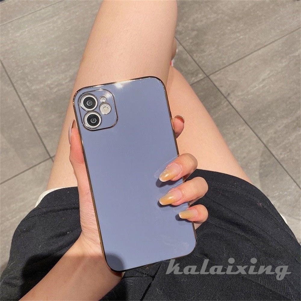 Soft Case Plating Mewah Untuk iPhone 14 Pro Max13 12 11 Pro Max 7plus8plus7 +8+Xs Max XR Square Border Dengan Golden Line