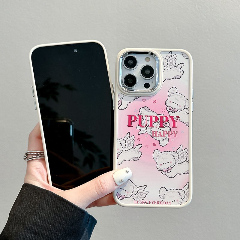 Pink Angel Puppy Soft Silicon Case HP iP iPhone 12 13 14 Pro Max 11 Girl Woman FTD Casing Apple