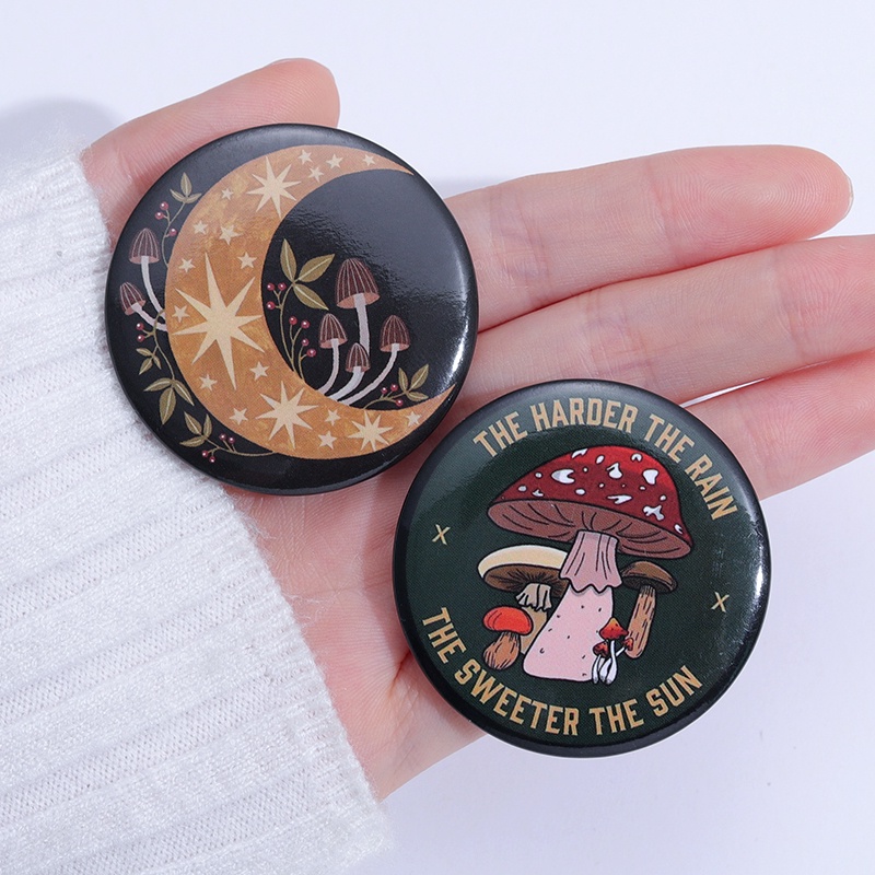 44mm Lucu Lebah Tinplate Lencana Hewan Rubah Kodok Pin Tanaman Jamur Bros Hadiah Untuk Teman