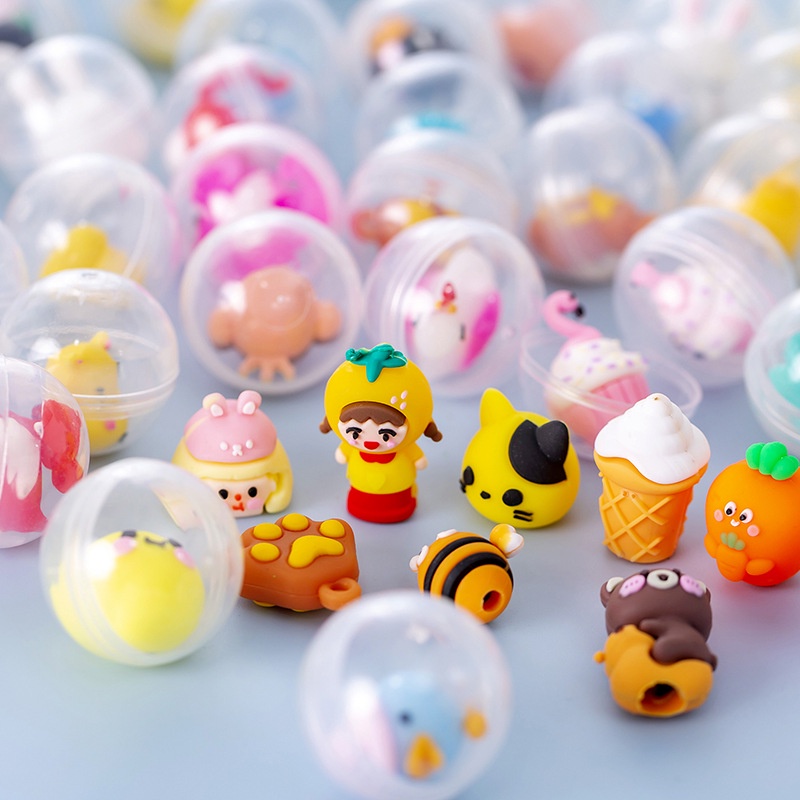 [Harga Grosir] 32mm Gaya Acak Transparan Bulat Boneka Mini Gashapon Mainan/Kreatif Anak Tk Perangkat Permainan Edukasi Dini/Gashapon Mesin Mainan Bola