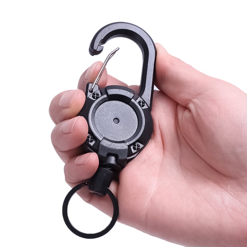 1pc Outdoor Retractable Wire Rope Tactical Keychain Heavy Duty Carabiner Key Chains Ransel Gesper Untuk Camping Memancing Aksesoris