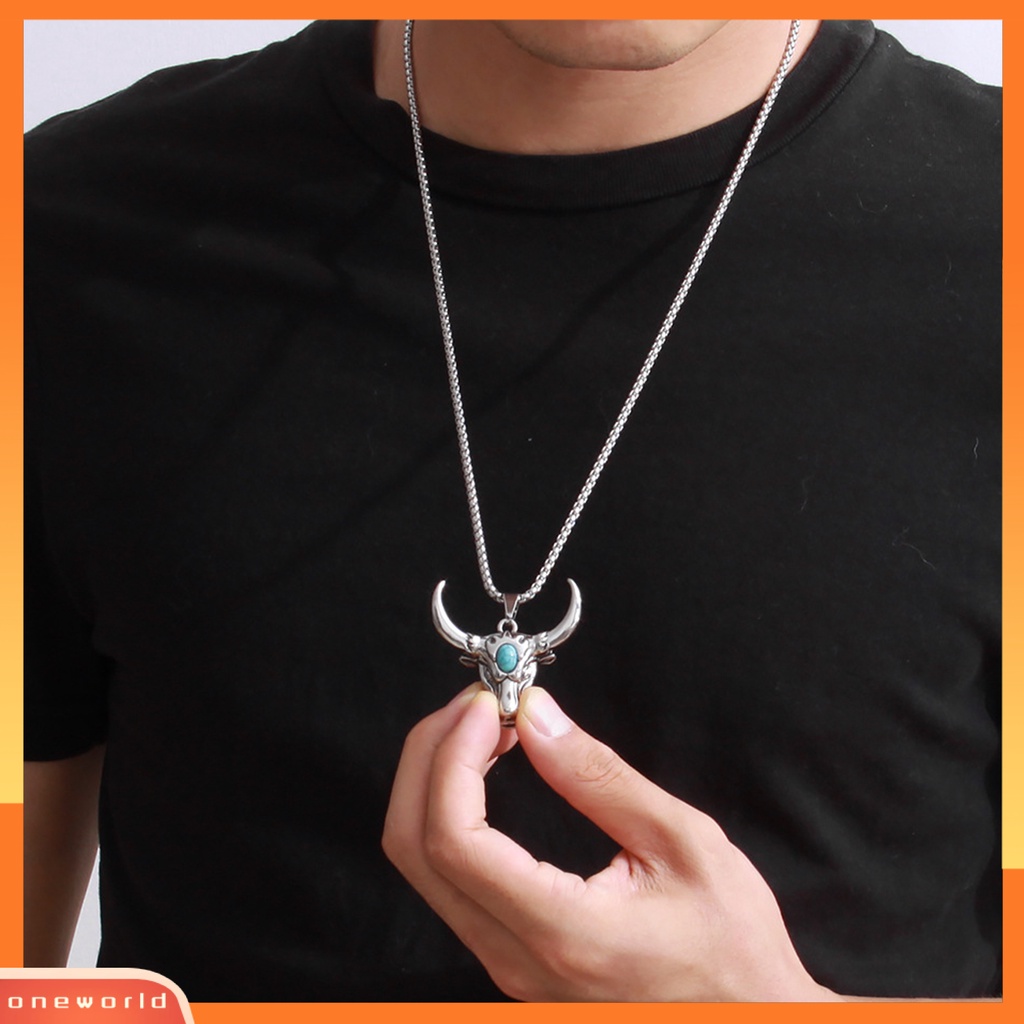 [ONE] Kepala Banteng Liontin Pria Kalung Rantai Panjang Paduan Retro Punk Sweater Kalung Cosplay Perhiasan
