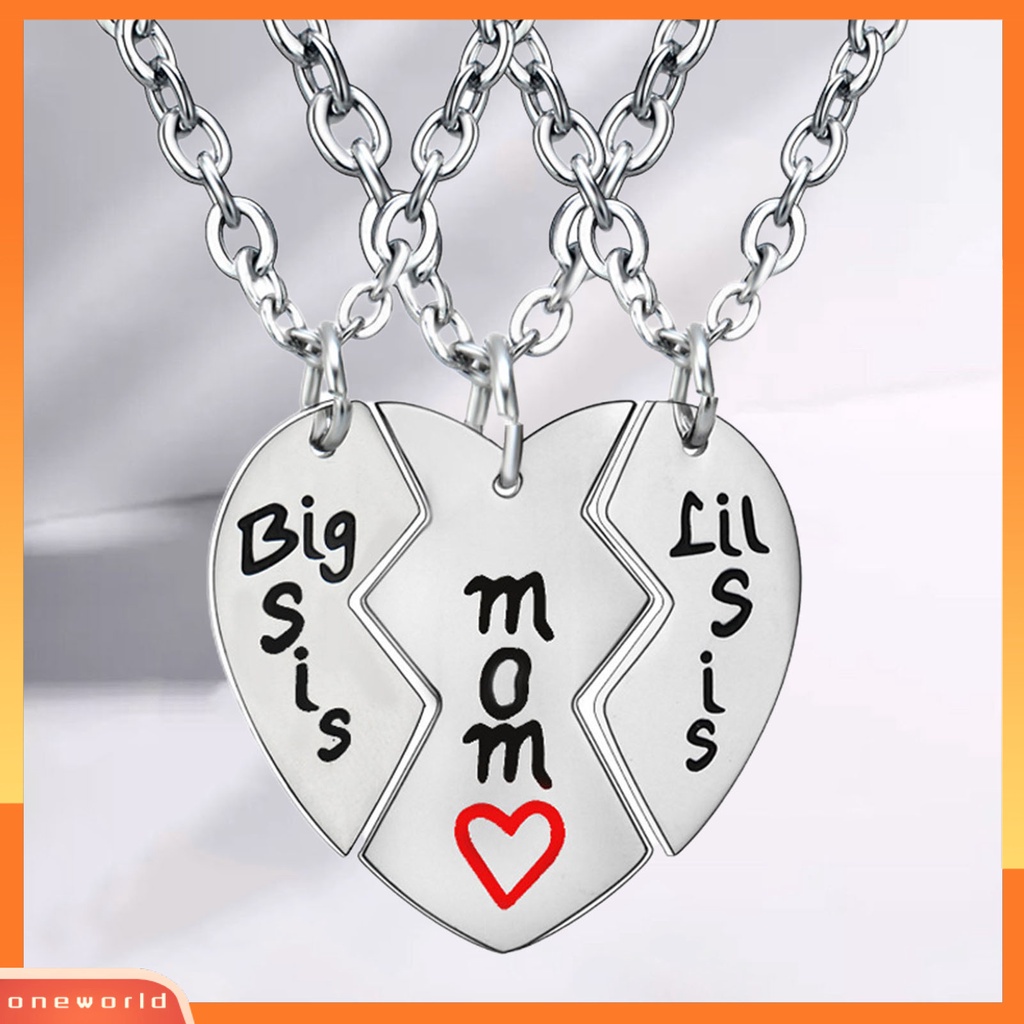 [ONE] 3pcs/set Kalung Set Rantai Bentuk Hati Bahan Stainless Steel Motif Huruf Kalung Senada Untuk Hadiah
