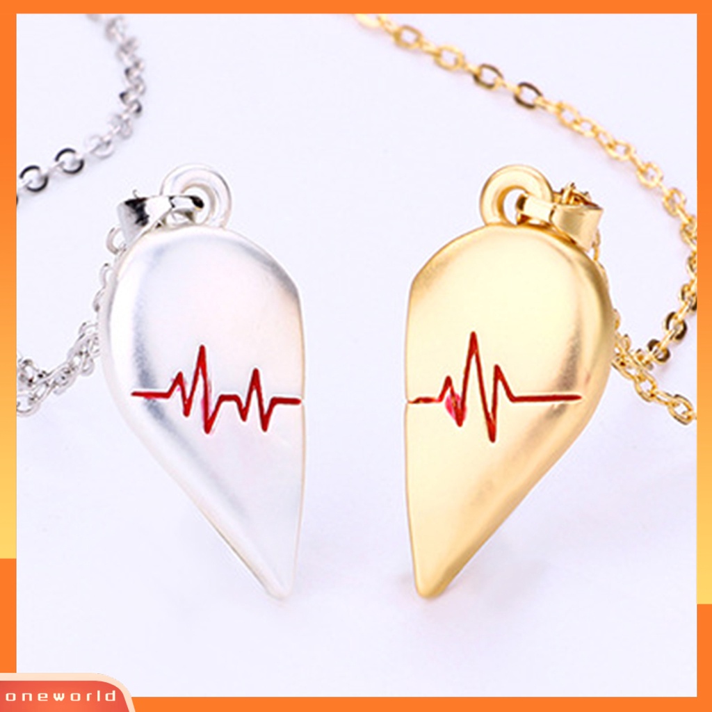 [ONE] 2pcs/set Kalung Pasangan Indah Dekoratif Alloy Electroplating Bright Heart Puzzle Necklace Untuk Pacaran