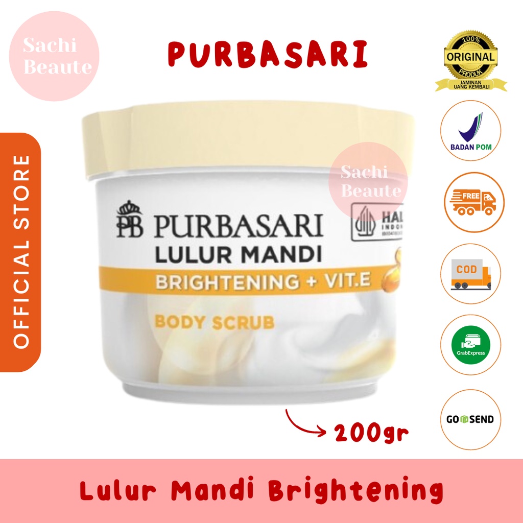 Purbasari Lulur Mandi Brightening 200 gr - Lulur Badan Perontok Daki