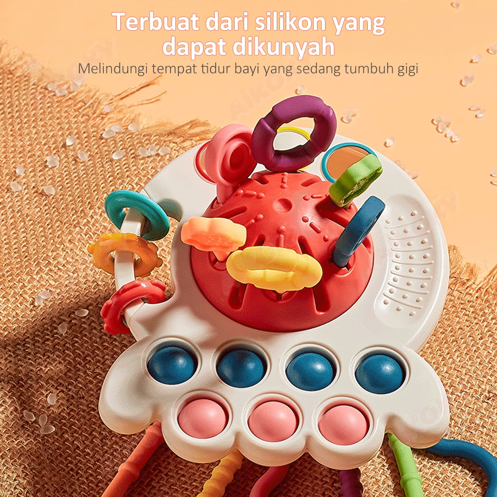 Aikoky Mainan Gigitan Bayi Pop It Teether Bayi Bentuk Gurita Mainan Baby