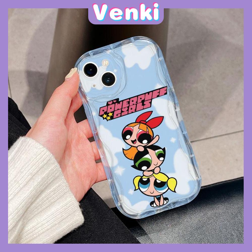 VENKI-Untuk iPhone 11 Case Tepi Melengkung Gelombang Case Bening TPU Airbag Tahan Guncangan Kamera Case Cute Biru Merah Muda Gadis Kecil Kompatibel dengan iPhone 14 13 Pro max 12 Pro Max xr xs 7 8Plus