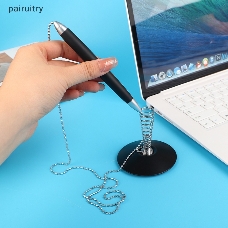 Prt Classic Metal Ballpoint Pen Rantai Aman Terpasang Base Stand Pulpen Counter Kantor PRT