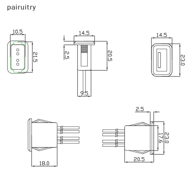 Prt USB 2.0 Female Power Jack USB2.0 Charging Port Connector Dengan Kabel PH 2.0 PRT