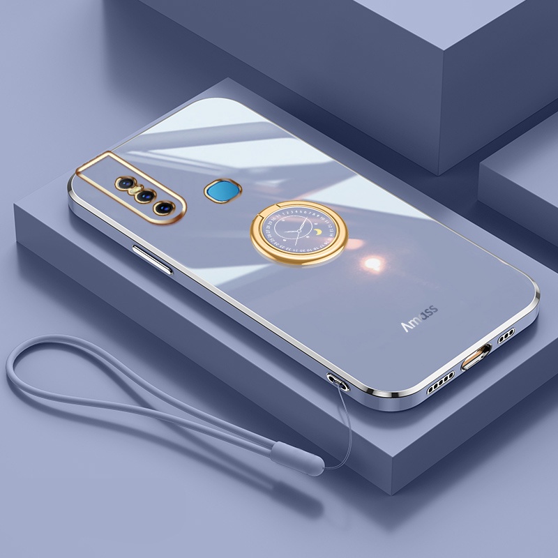 Andyh Casing Ponsel Silikon Ultra Tipis Untuk Vivo V15 Pro Vivo18181819 Deluxe Perlindungan Jatuh Band Emas Dengan Jam Cincin Dan Lanyard Gratis