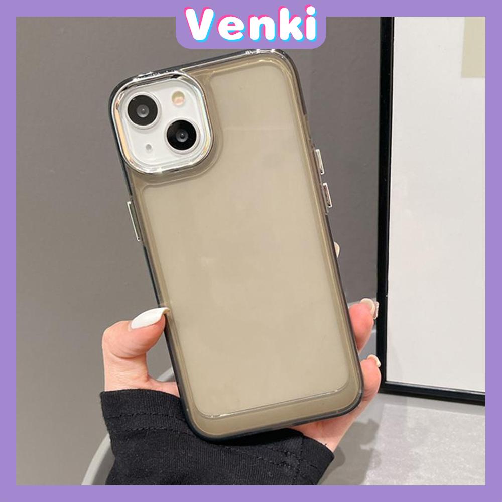 VENKI - Untuk iPhone Case Mewah Plating Lensa Tombol Cincin Bening Case Soft TPU Shockproof Sederhana Hitam Kompatibel dengan iPhone 14 Pro Max 13 Pro max 12 Pro Max 11 xr xs max 7Plus 8Plus