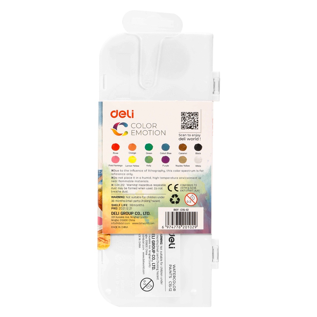 DODORY DELI020 Watercolor Painting / Cat Air Padat 12 Warna Gratis Kuas Kualitas Tinggi