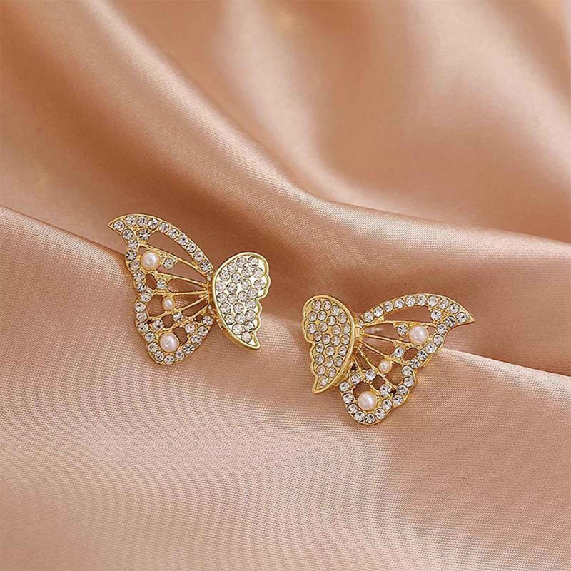 Baru Korea INS Indah Mosaik Zirkon Mutiara Kupu-Kupu Pejantan Anting Cahaya Mewah Temperamen Anting Fashion