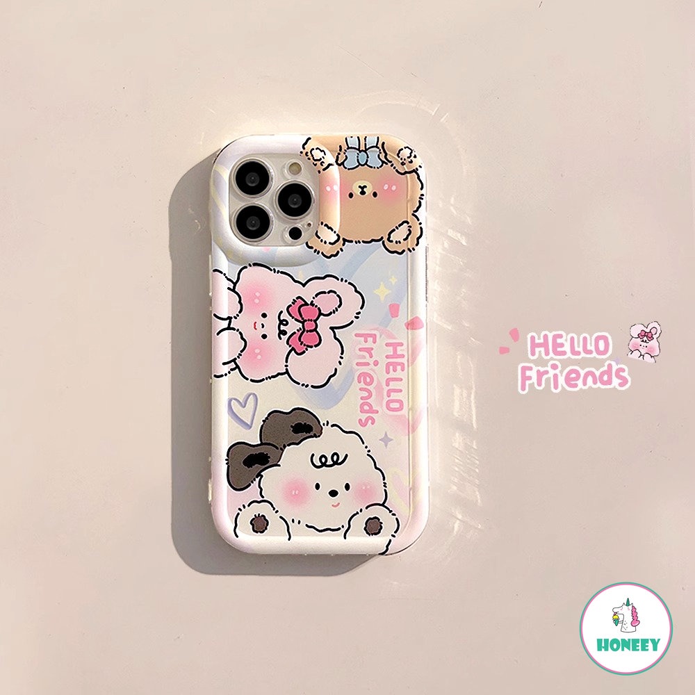 IPHONE Cute Bear Rabbit Phone Case Kompatibel Untuk Iphone11 12 13 14 Pro Max 14plus Transparan Anti-Drop Lembut TPU Penutup Belakang