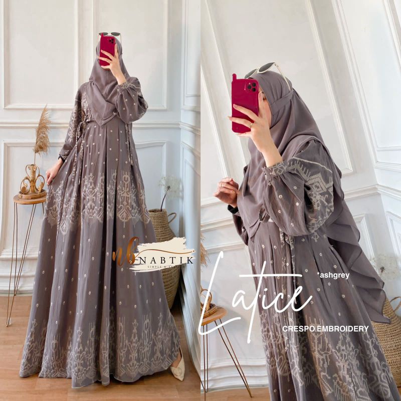 LATICE SYARI include khimar ORI NABTIK | Dress+khimar Crespo embroderry