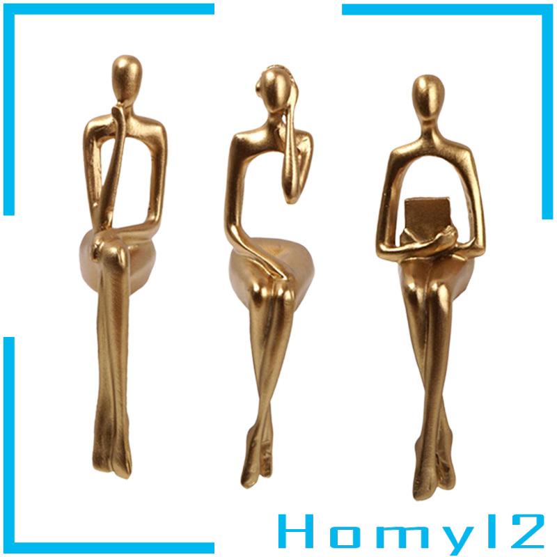 [HOMYL2] 3pcs Patung Thinker Duduk Abstrak Figurine Untuk Dekorasi Meja Rak