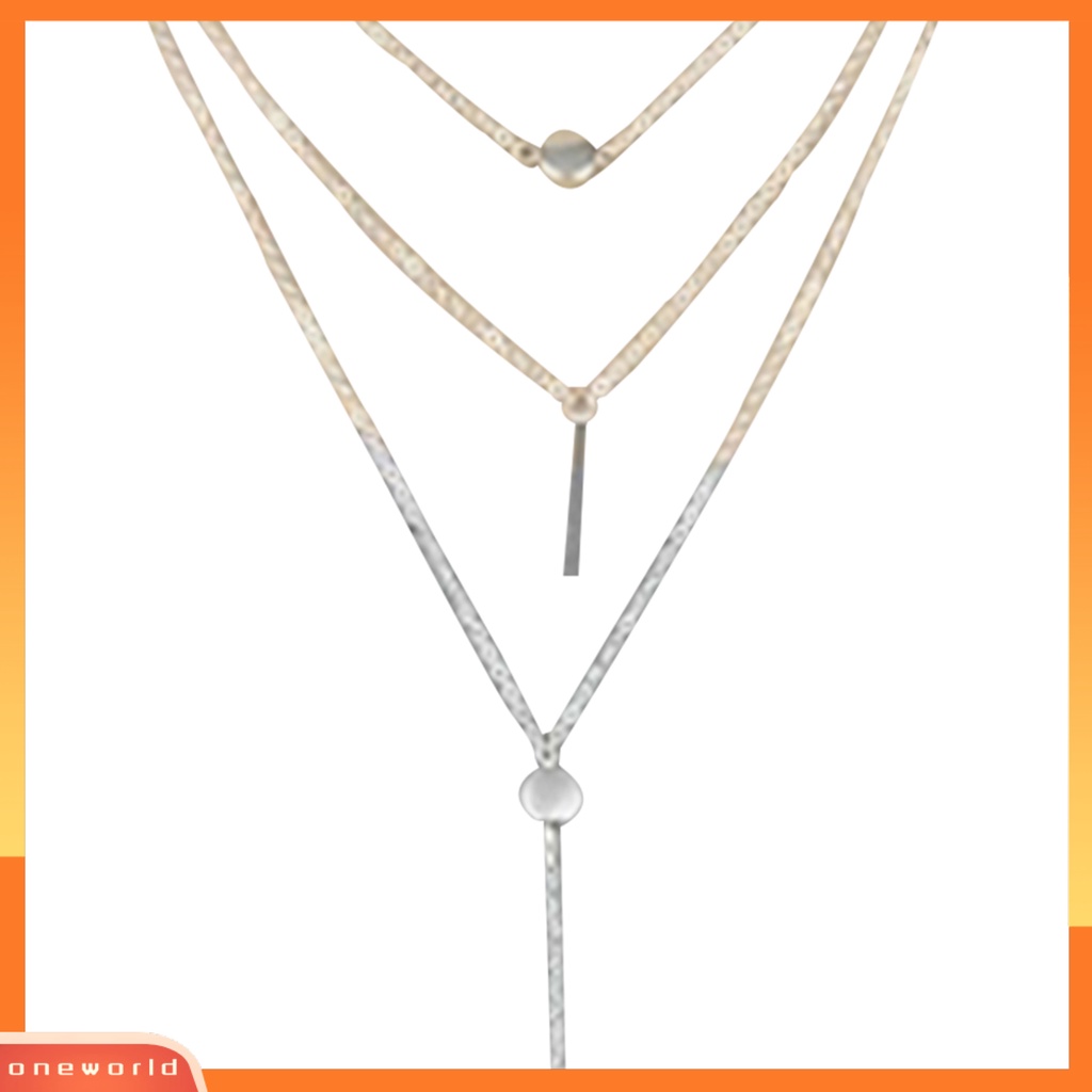 [WOD] Kalung Rantai Mewah Liontin Bar Tiga Lapis Bahan Alloy Untuk Pacaran