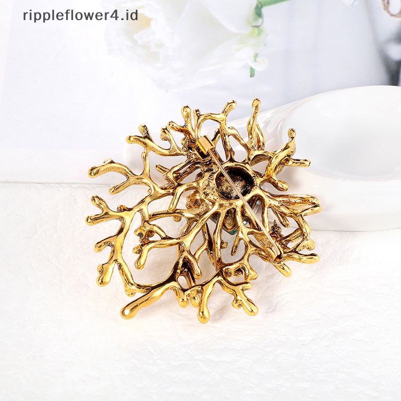 {rippleflower4.id} Bros Desainer Berkualitas Fashion Vintage Bros Bunga Kristal Untuk Wanita Bros Geometri Logam Pin Paduan Tanaman Bros Peniti~