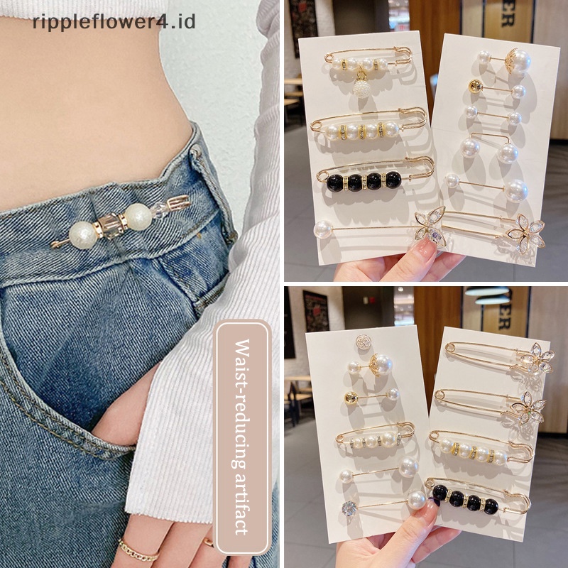 {rippleflower4.id} 1set Fashion Pakaian Bros Penyesuaian Pinggang Untuk Wanita Mutiara Kerah Pin Sweater Dress Brooch Pin Lencana Gesper DIY Aksesoris~