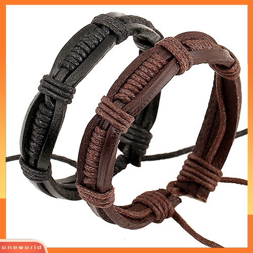 [WOD] Wanita Pria Klasik Rajut Kulit Bangle Gelang Cuff Bracelet Punk Perhiasan