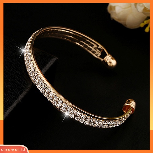 [WOD] Lady's 2baris Kristal Berlian Imitasi Bangle Gelang Cuff Open Bracelet Jewelry