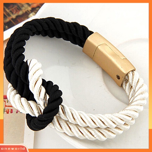 [WOD] Gelang Rantai Tali Kepang Wanita Pria Dengan ic Clasp Bow Charm Bangle