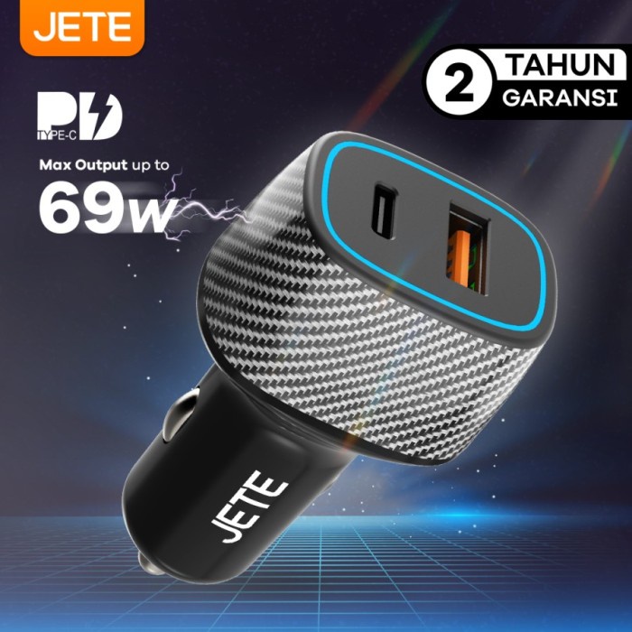 JETE J7 Car Charger Fast charging 69W Type C PD &amp; QC 3.0 - Garansi 2th