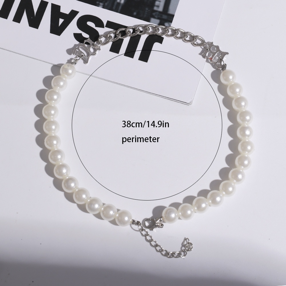 Liontin Gelang Kreatif Hip Hop Mutiara Rantai Huruf Splicing Kalung Gelang Unisex Perhiasan Aksesoris Adjustable INS Gaya Punk Pasangan Pribadi Klavikula Kalung