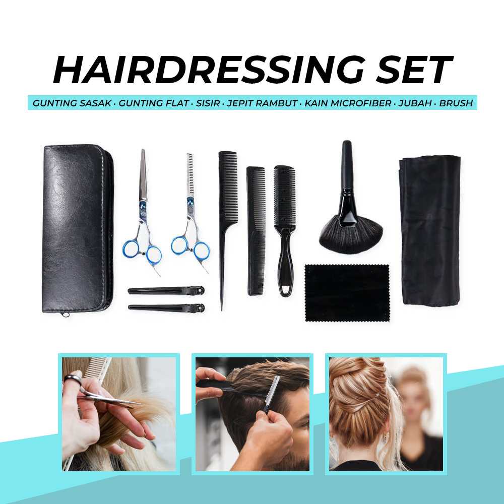 Aleekit Set Gunting Rambut Sasak &amp; Flat Hairdressing Scissors 10 PCS