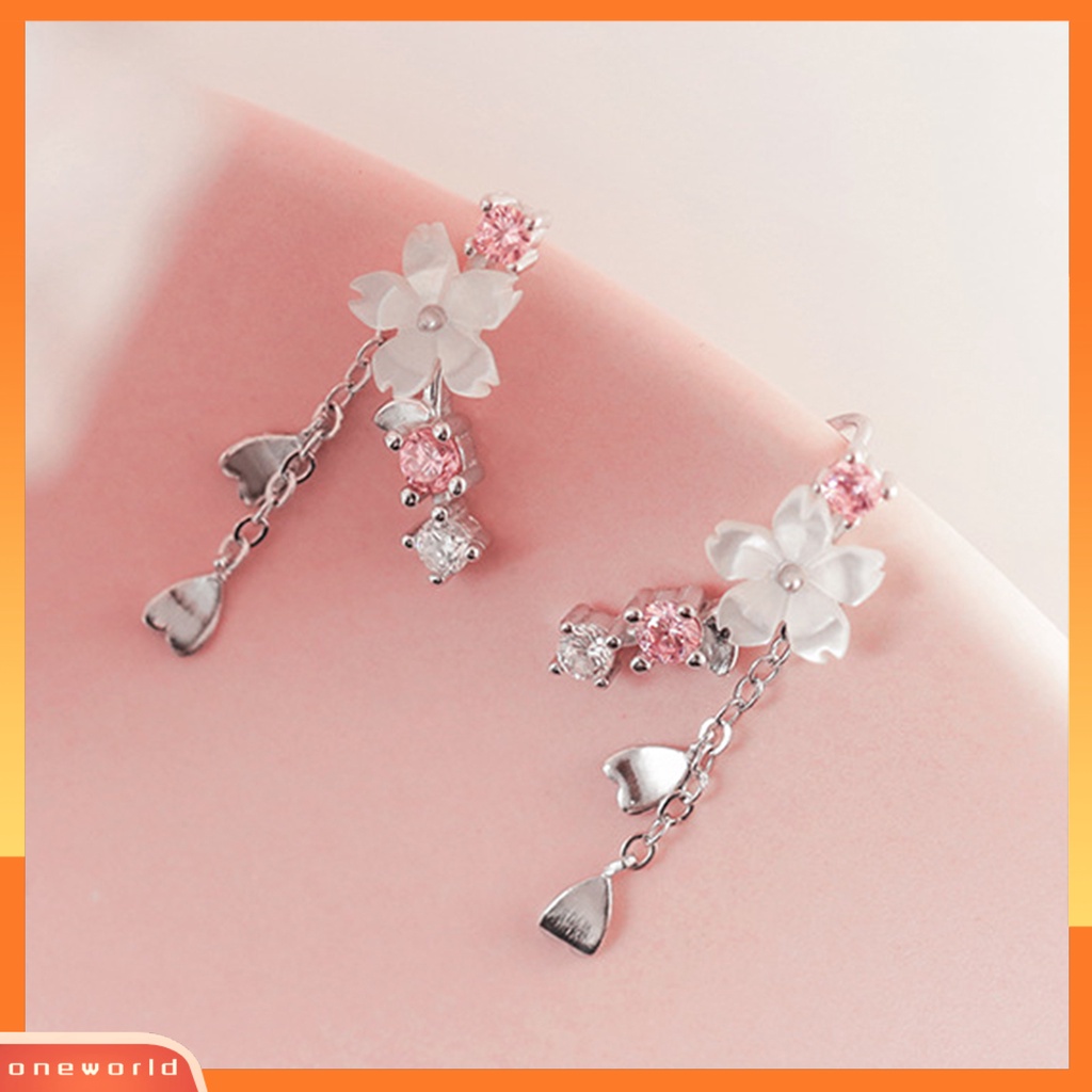 [WOD] 1pasang Anting Alloy Menjuntai Hati Indah Cherry Blossom Berlian Imitasi Piercing Hook Earrings Untuk Liburan