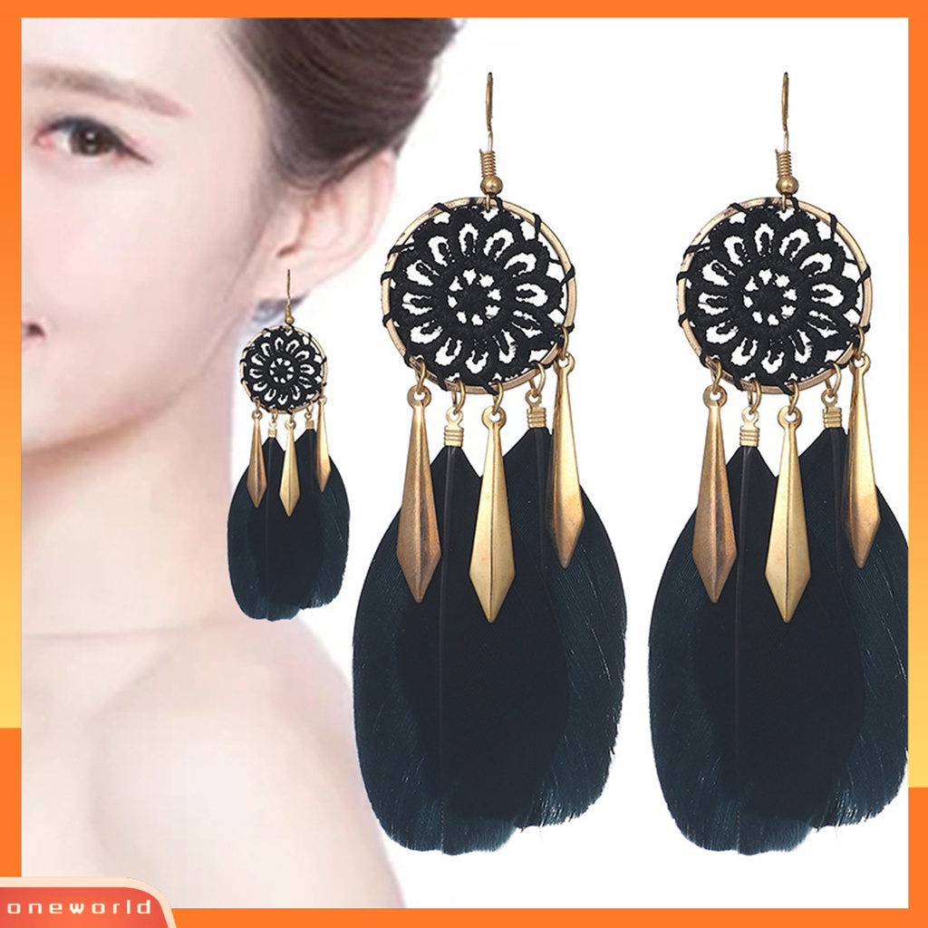 [WOD] 1pasang Anting Kait Dreamcatcher Bentuk Bulu Perhiasan Bohemian Jumbai Anting Untuk Pesta Pernikahan Perjamuan Prom