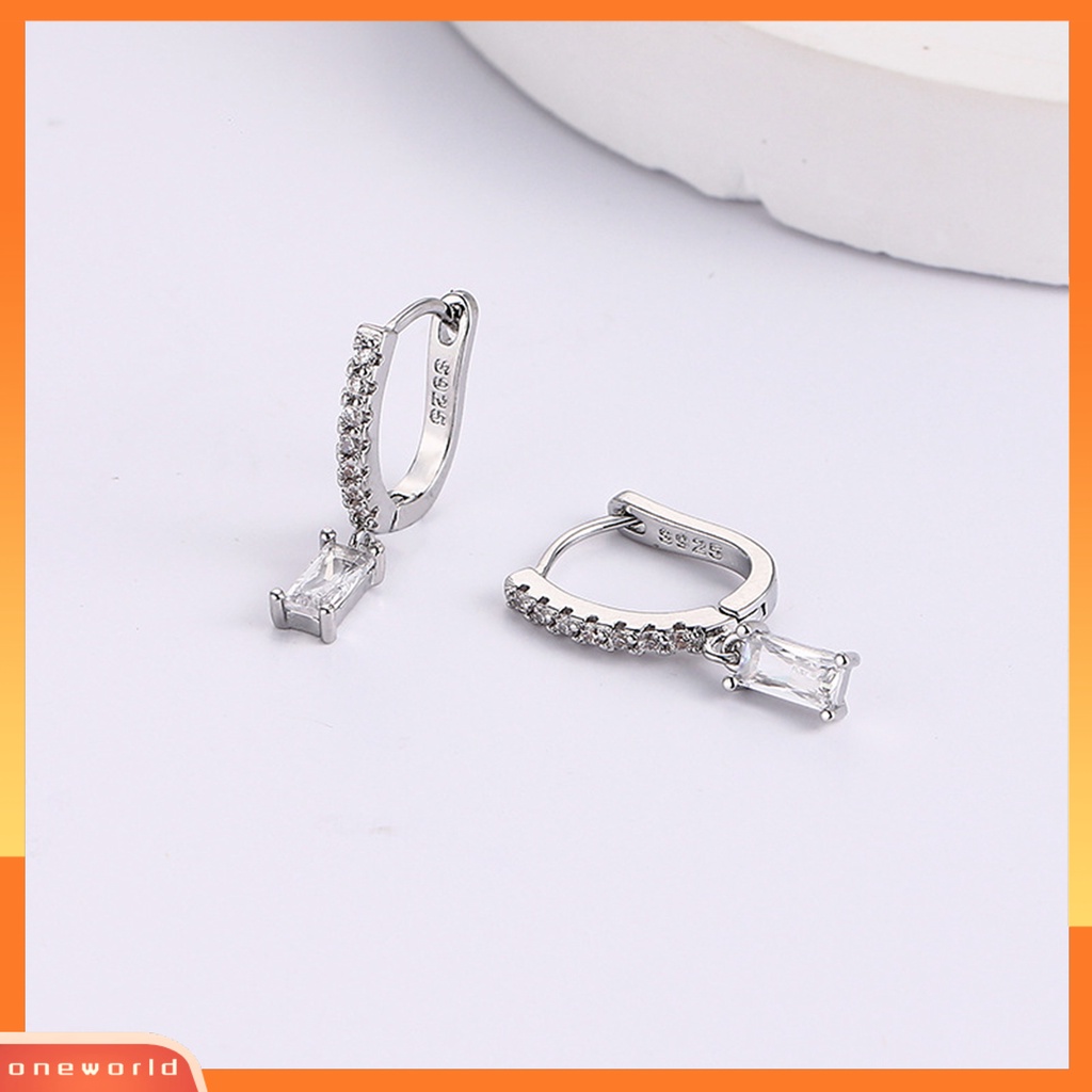 [WOD] 1pc Wanita Anting U Bentuk Cubic Zirconia Inlay Pendant Ear Button Tembaga Menjuntai Earring Perhiasan Hadiah Ulang Tahun