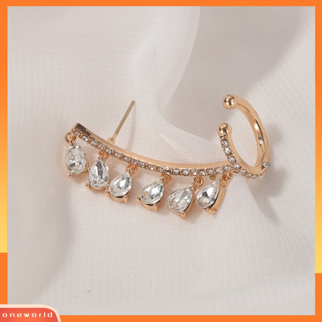 [WOD] 1 Pc Bersinar Terintegrasi Klip Telinga Tembaga Tetesan Air Cubic Zirconia Ear Stud Clip Pesta Perhiasan