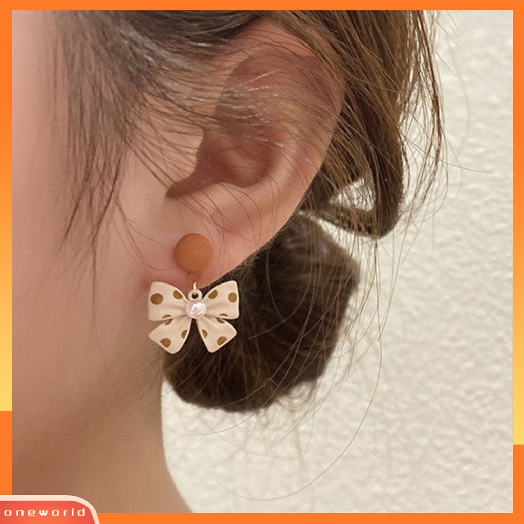 [WOD] 1pasang Lucu Elegan Paduan Wanita Anting Mutiara Imitasi Busur Simpul Drop Earrings Perhiasan Aksesori