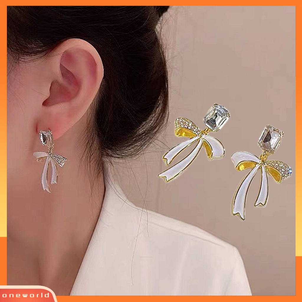 [WOD] 1pasang Anting Menjuntai Berlian Imitasi Mengkilap Hias Berkilau Temperamen Geometris Wanita Pita Busur Stud Anting Pesta Perhiasan Hadiah Untuk Pernikahan