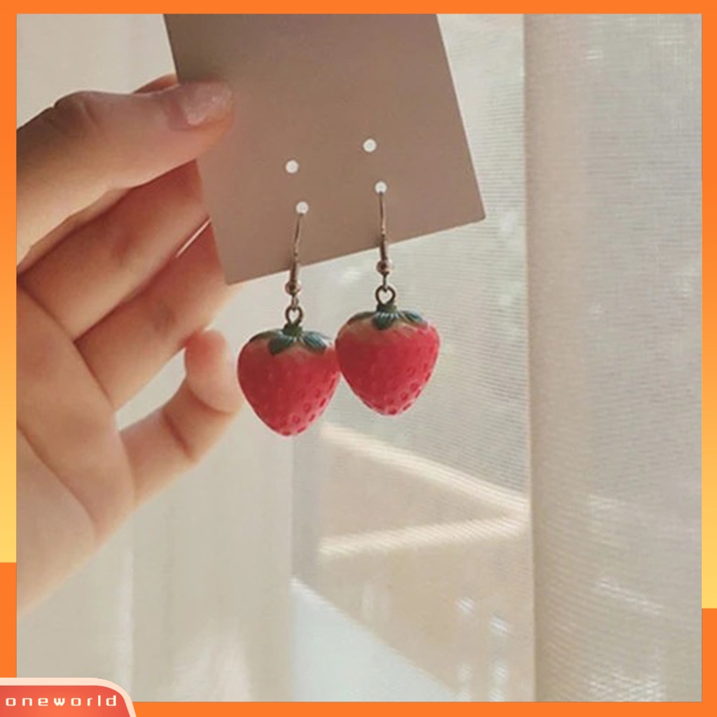 [WOD] 1pasang Hidup Menawan Merah Menjuntai Anting-Anting Indah Buah Strawberry Drop Hook Earrings Perhiasan Acessories